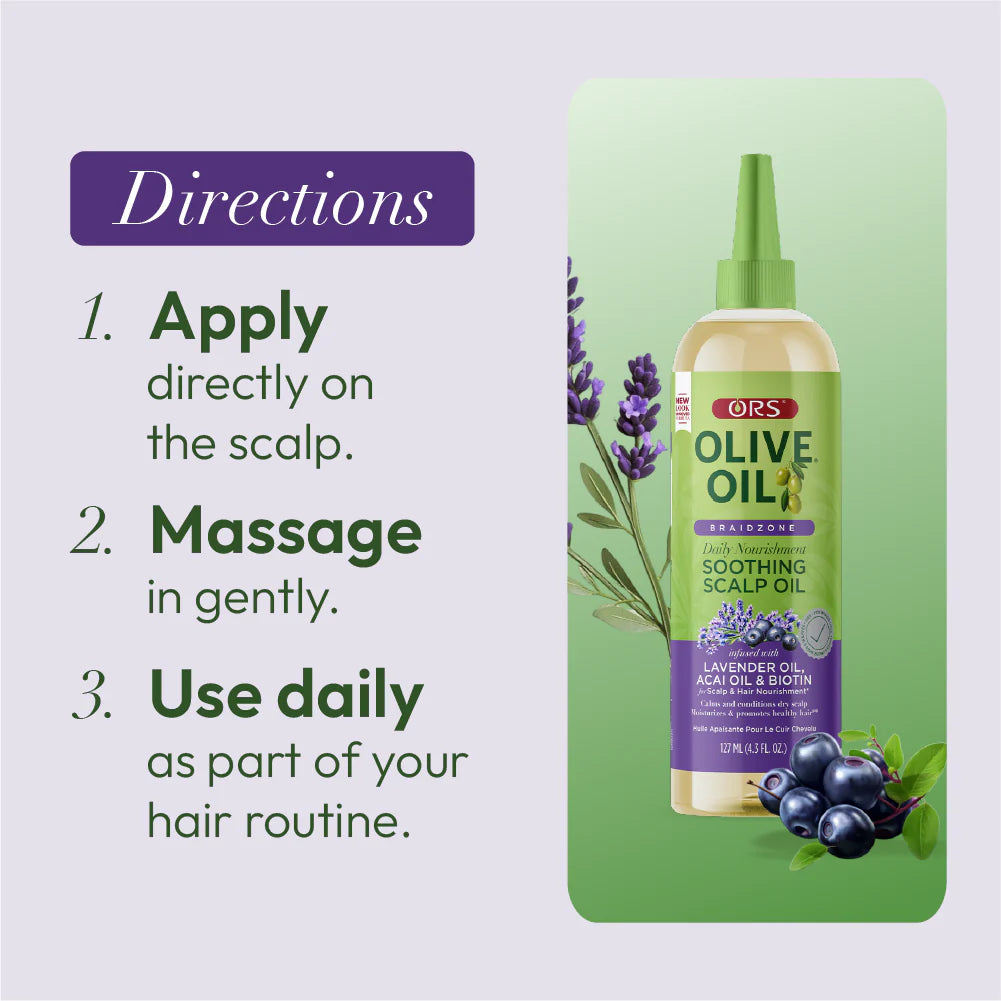 ORS Braidzone Soothing Scalp Oil Lavender Oil, Acai Oil & Biotin - 4.3oz