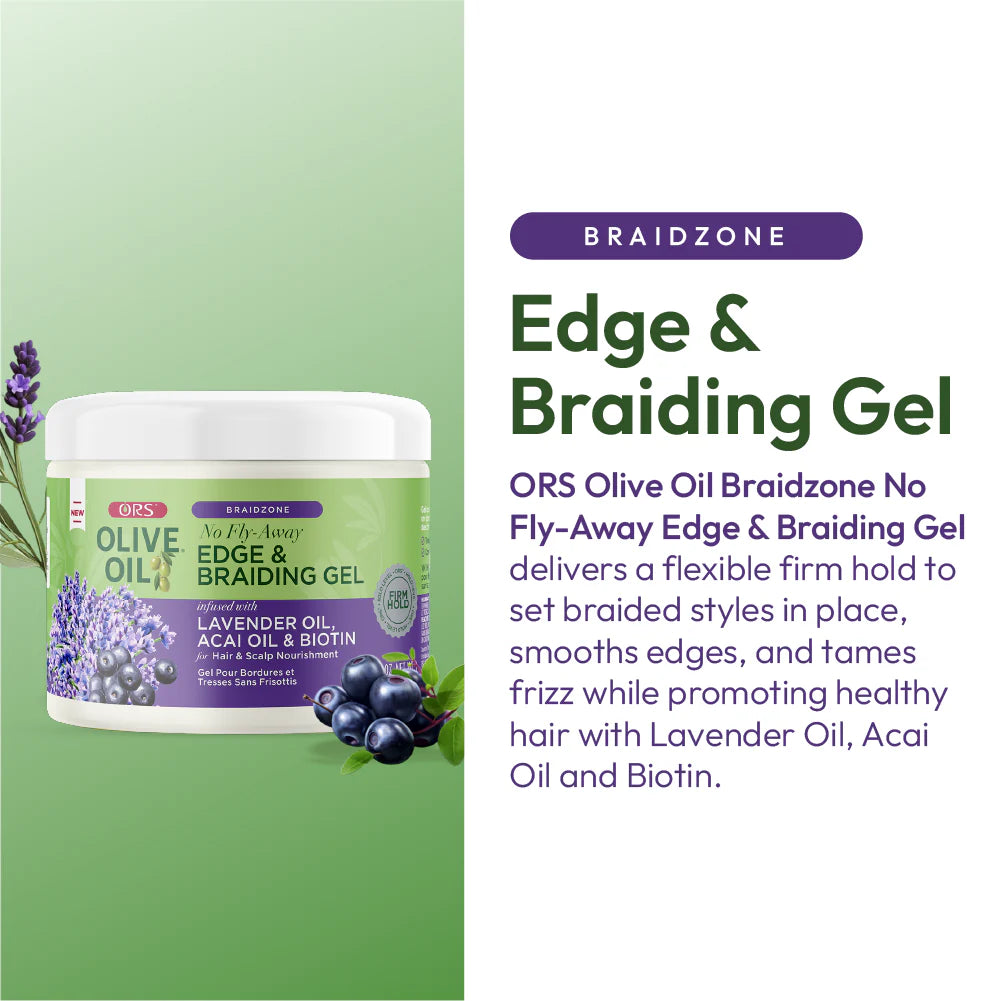 ORS Olive Oil Braidzone Edge & Braiding Gel Infused with Lavender Oil, Acai Oil & Biotin - 8oz