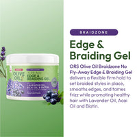 ORS Olive Oil Braidzone Edge & Braiding Gel Infused with Lavender Oil, Acai Oil & Biotin - 8oz