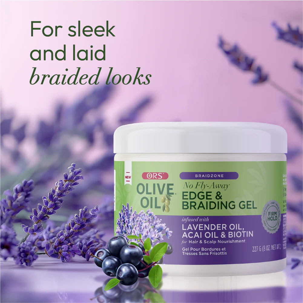 ORS Olive Oil Braidzone Edge & Braiding Gel Infused with Lavender Oil, Acai Oil & Biotin - 8oz