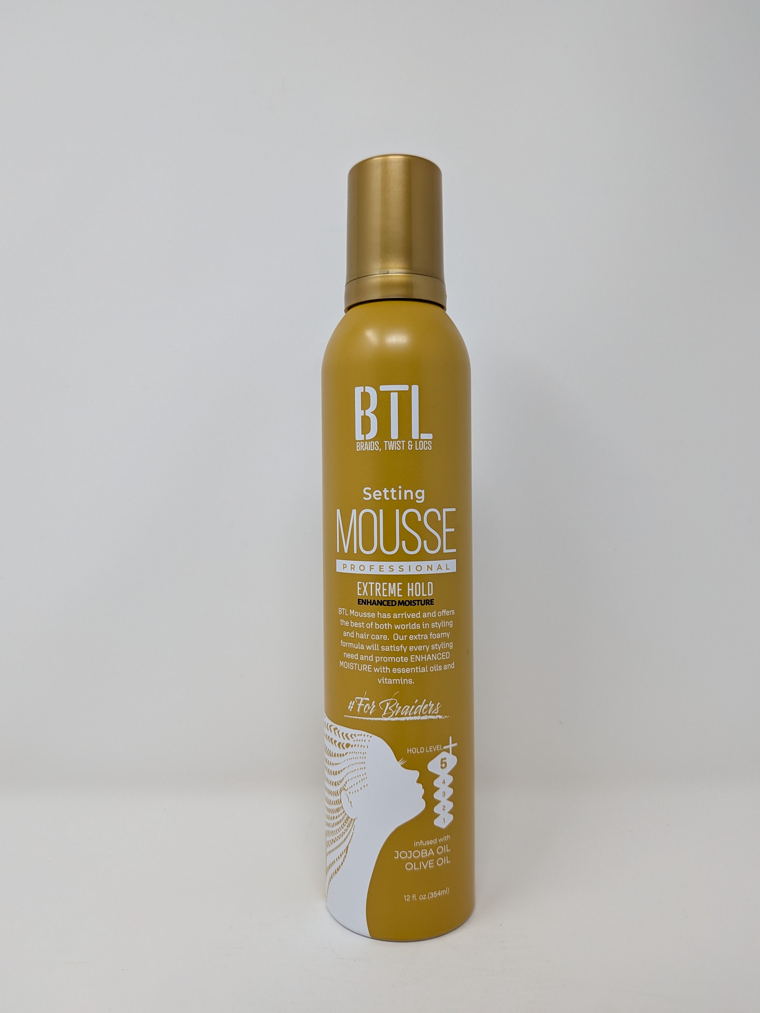 BTL Professional Extreme Hold Setting Mousse For Braiders w/Jojoba Oil & Olive Oil - 12oz