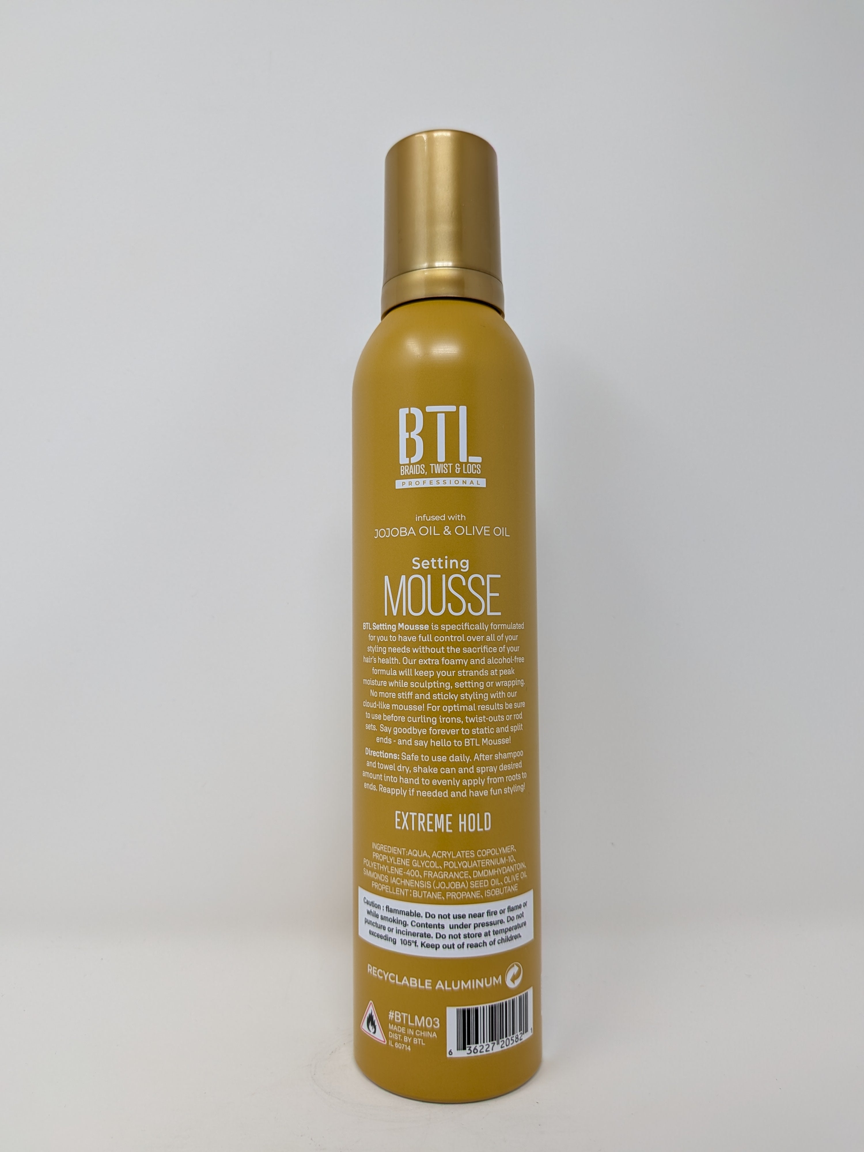 BTL Professional Extreme Hold Setting Mousse For Braiders w/Jojoba Oil & Olive Oil - 12oz