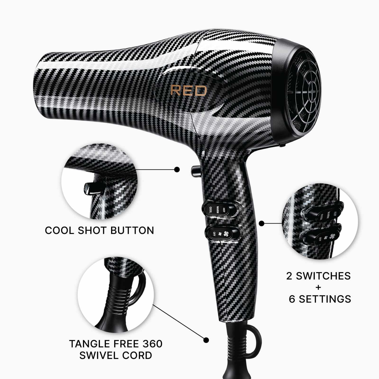 RED by Kiss Designer Series Detangler Dryer with 3 Styling Attachments