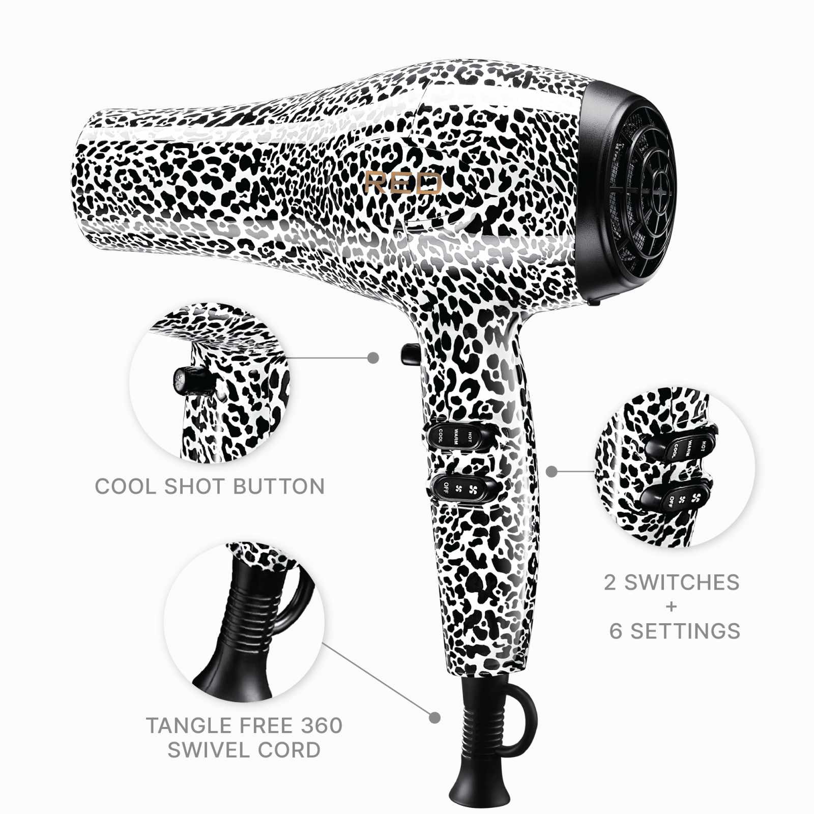 RED by Kiss Designer Series Detangler Dryer with 3 Styling Attachments